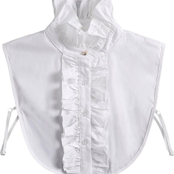 White Cotton Half Shirt False Collar with Pearls Detachable Layering Accessory - Picture 1 of 6